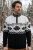 Men's knitted sweater with Norwegian maple leaf pattern, high zip collar, black and white