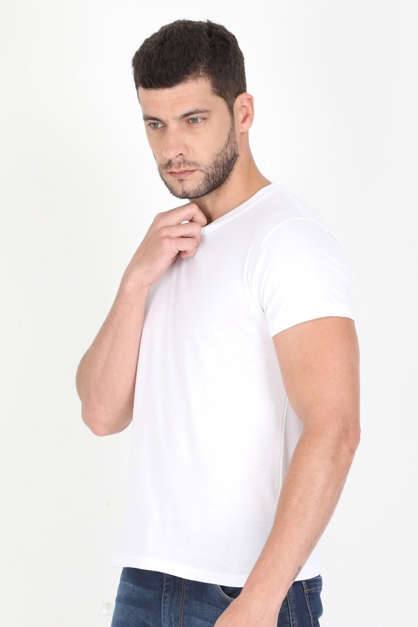 Tricou bărbați 92% bumbac - 8% elastan alb