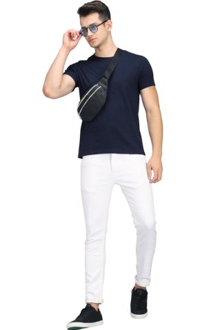 Men's dark blue T-shirt, 92% cotton – 8% elastane