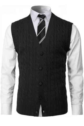 Męska dzianinowa kamizelka zapinana na guziki CrimBBA czarna