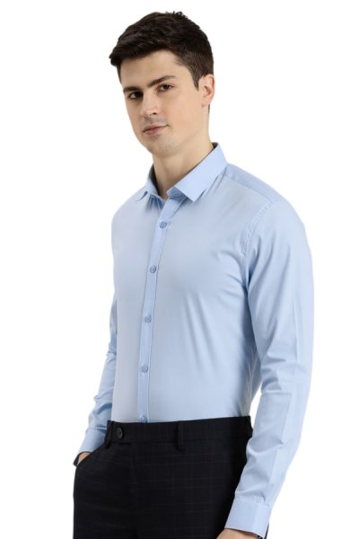 Štýlová pánska košeľa s dlhým rukávom 44513 modrá