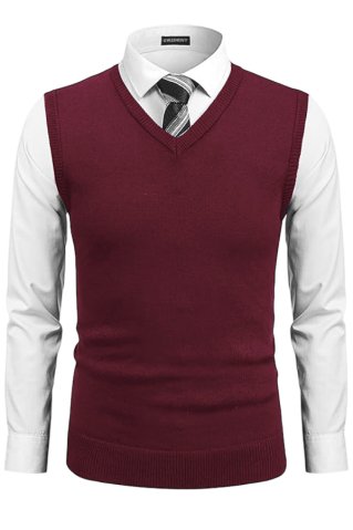 Muški pleteni prsluk 00699 vinsko crvena