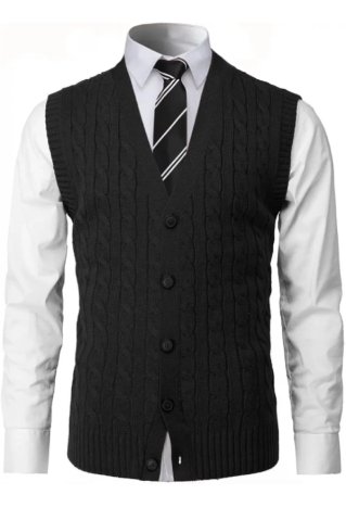 Férfi kötött gombos mellény CrimBBA fekete