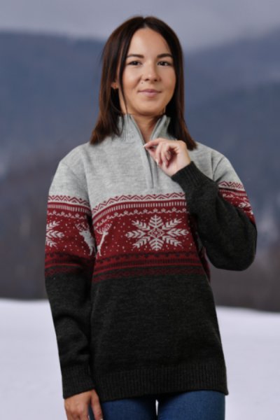 Pulover norvegian din lana model Nera antracit